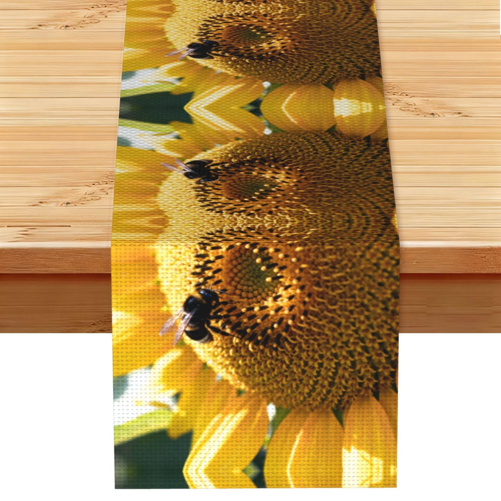 Sunflower Bee Pollen Linen Look Table Runner 13x72-Wrinkle Resistant Farmhouse Style for Dining Table Decor