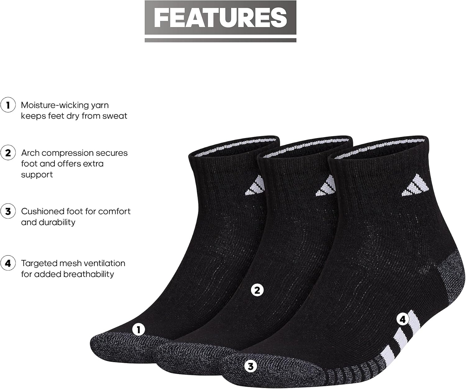adidas Men's Cushioned X 3 Quarter Socks (3-Pair) at  Men’s Clothing store