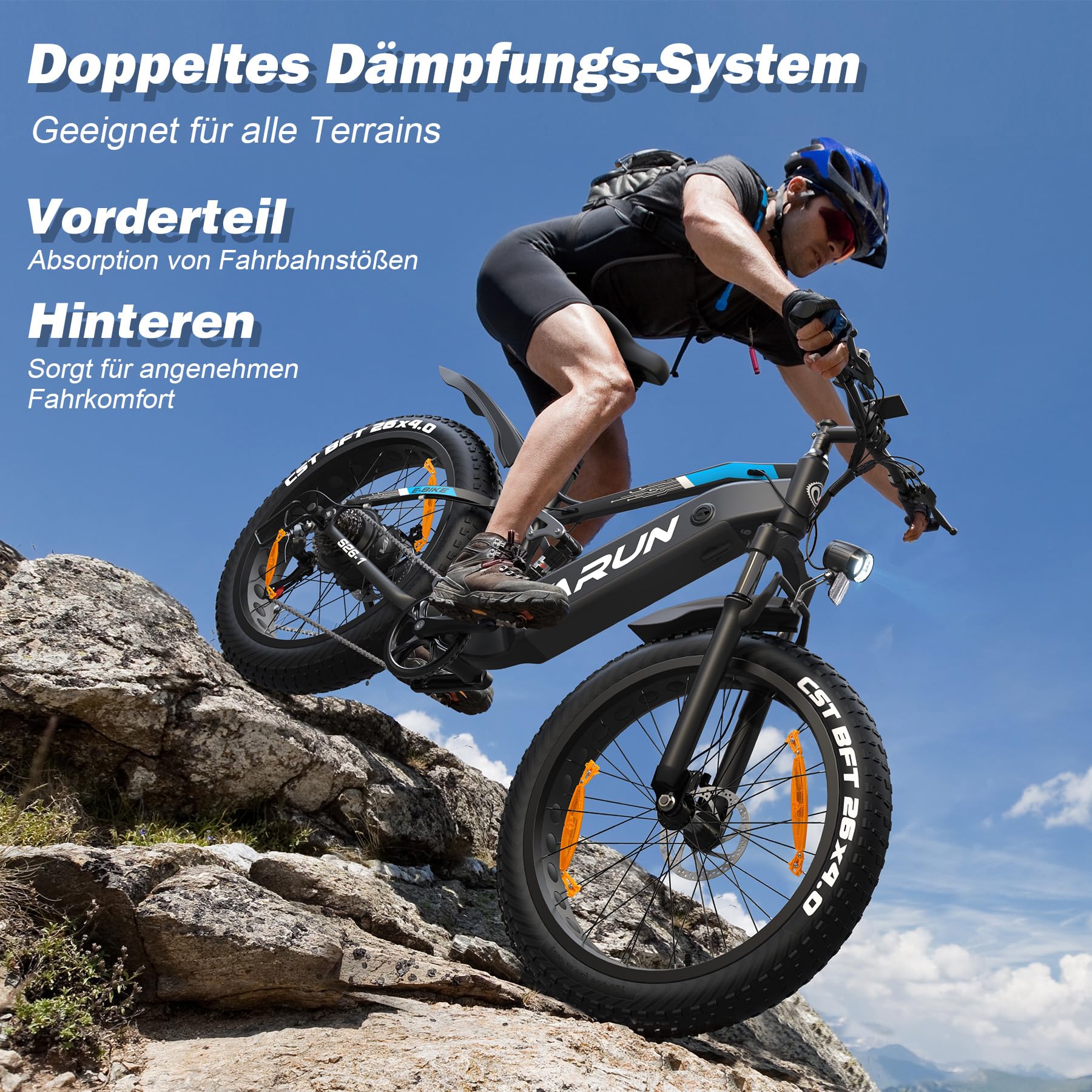 VARUN E Bike 26" X 4" Fat Tire Elektrofahrrad 250W 48V 16AH Batterie Strand Berg Schnee E-Bike