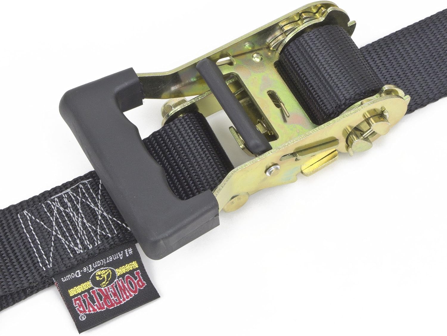 PowerTye 1.5in x 7ft Rubber Handle Ratchet Straps with SHEEPTEX Synthetic Sheepskin Soft-Tye w/Heavy Duty Latch-Hooks - 1,200 lb. WLL / 3,600 lb. Breaking Strength - Made in USA, Black (Pair) - Image 2