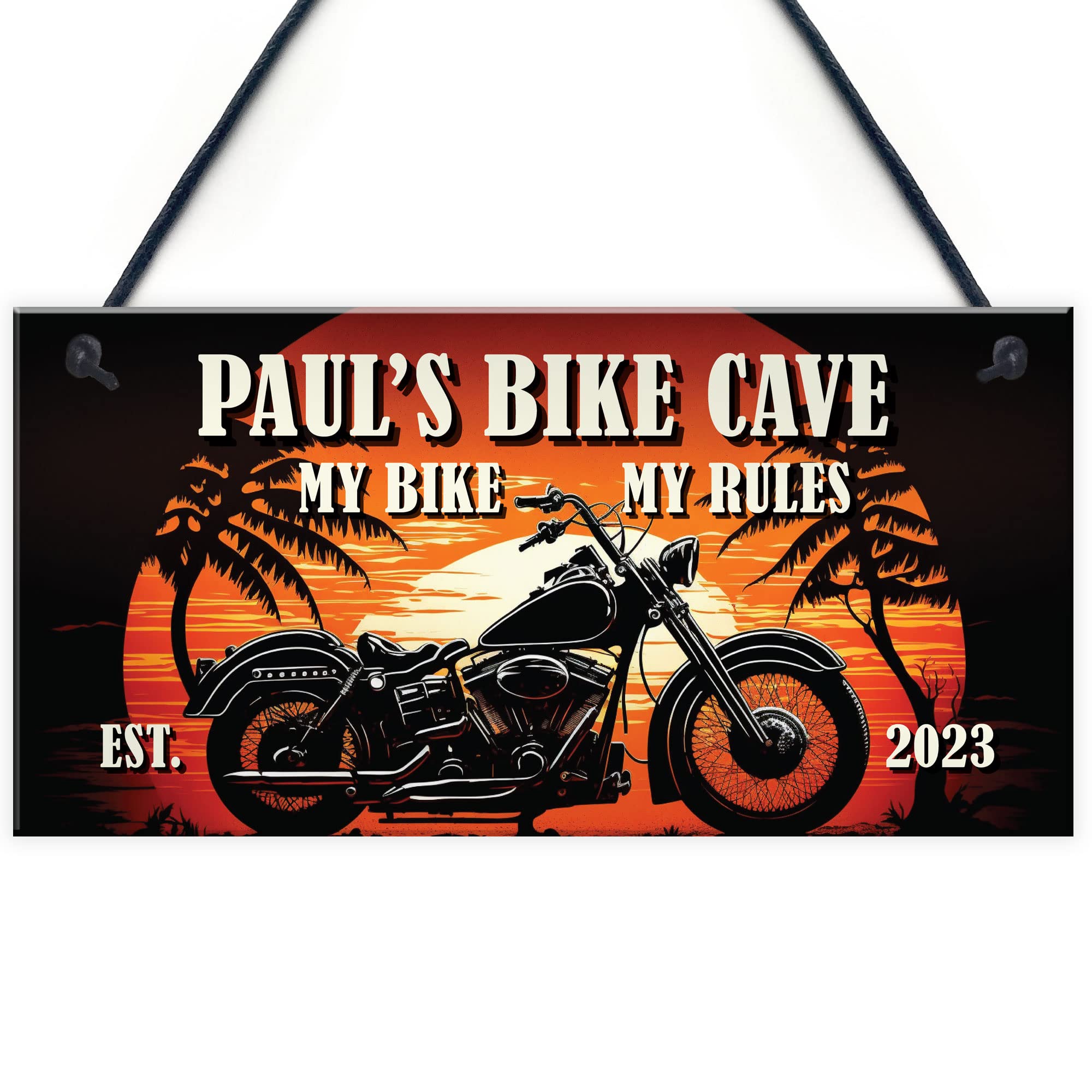 Red Ocean PERSONALISED Biker Man Cave Sign - Custom Name and Established Year - Novelty Motorcycle/Motorbike Signs For Garage - Perfect for Bikers, Riders, and Motorcycle Enthusiasts