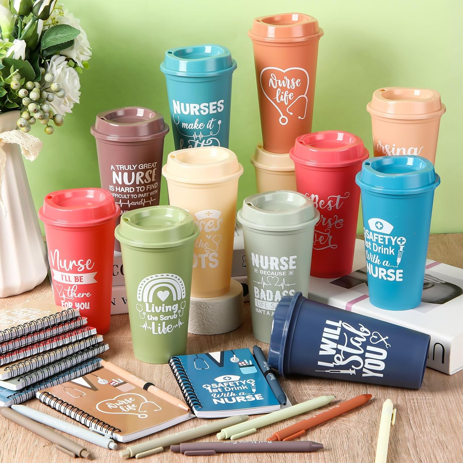 Skylety 36 Pcs Nurse Gifts Set 12 Appreciation 24oz Tumblers 12 Notebooks Motivational Journals 12 Thank You Ballpoint Pens 2026 Nurse Water Glasses Week CNA for Women - Image 5