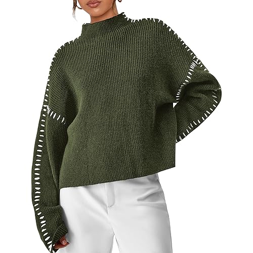 PRETTYGARDEN Women's Chunky Knit Winter Sweaters Casual Long Sleeve Mock Neck Oversized Loose Pullover Sweater Tops