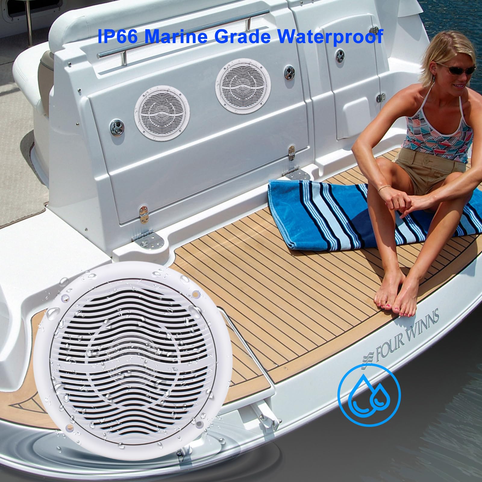 STUDIOFINIX Altavoces Bluetooth Marinos de 6,5 Pulgadas y 240 vatios, baño del Barco (2 Pares)
