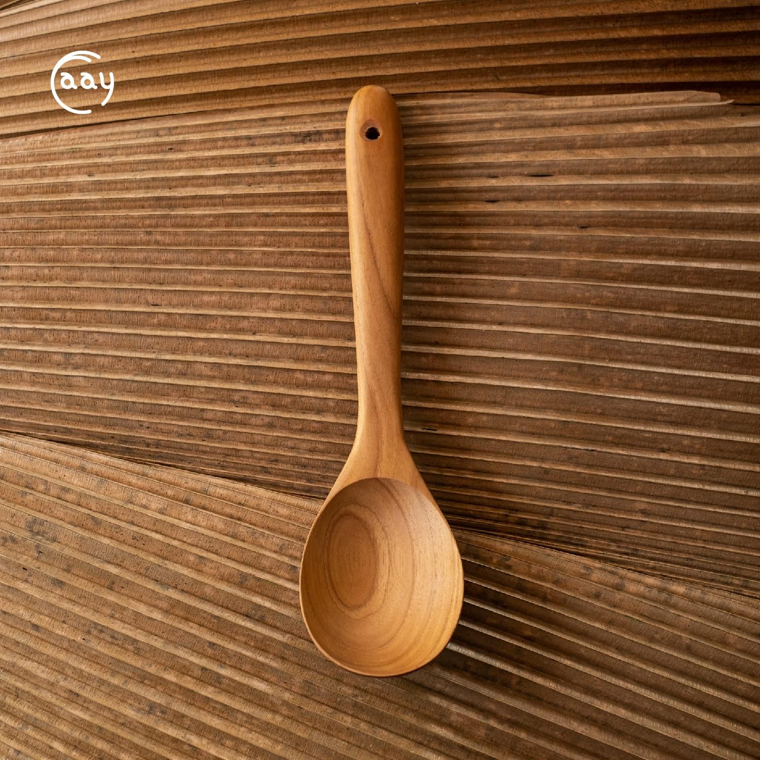 FAAY 12" Big Scoop Spoon, Wide Head, Easy for Cooking and Serving. Handcraft from High Moist Resistance Golden Teak Wood | Durable, Healthy, Ergonomic Handle for Non Stick Cookware