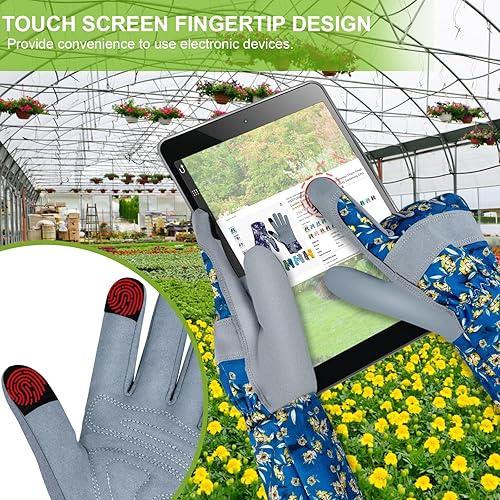 Miniatura 4 de Guantes largos de jardinería para mujer, guantes de cuero a prueba de espinas, guantes de trabajo transpirables para mujeres, patio, exteriores