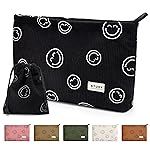 WLLWOO Makeup Bag-2pcs Smile Face Corduroy Cosmetic Bag Zipper Interior Waterproof Pencil Case Coin Purse Travel Toiletry Small Makeup Pouch For Women