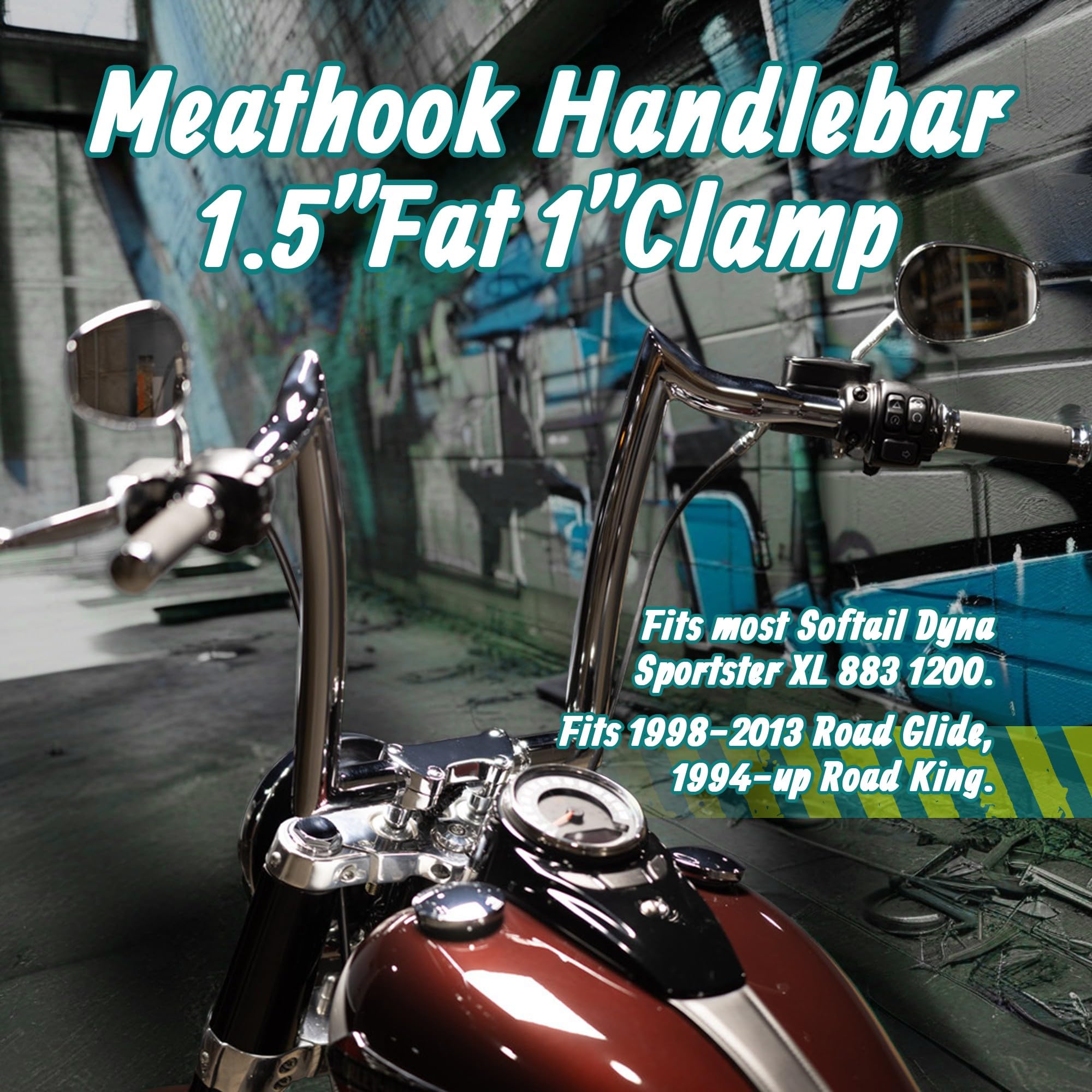 MoKitDora Softail Dyna Pre-wired Handlebar 14" Rise Ape Hangers 1.5" Fat 1" Clamp Bars For 2016 - View #11