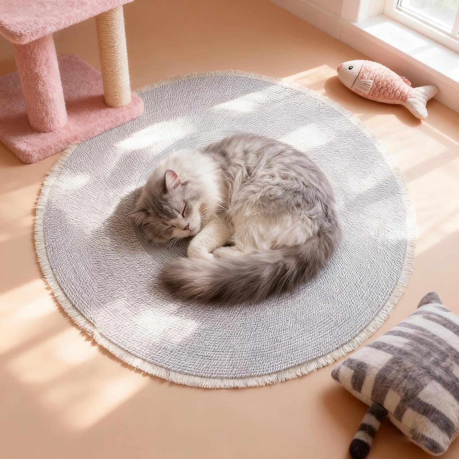 Cotton Rope Area Rug for Cats, Cat Scratching Rug, Washable Round Vintage Reversible Woven Tassel Rug, Soft and Stylish Home Accent, Easy Clean, Multiple Sizes