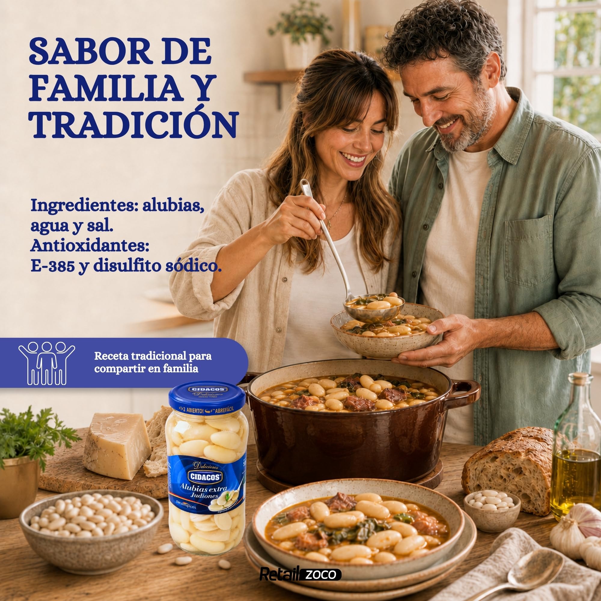 Judiones Cocidos Extra, Ideal como guarnición, plato principal o en ensaladas, Conservar en lugar fresco y seco, Peso neto 570 g, Peso escurrido 400 gr, Formato tarro de cristal, 2 Unidades - imagen 6
