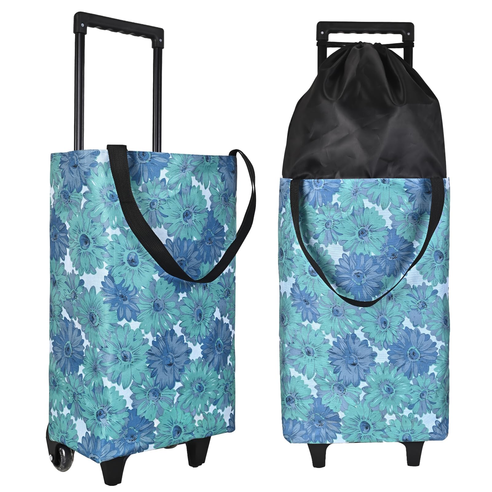 Rolling Shopping Bag, Small Shopping Cart with Wheels (Flower)