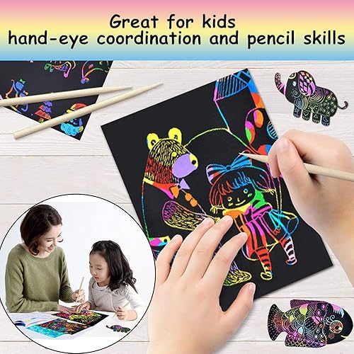 Miniatura 3 de Arte de papel para rascar para niños, juego de 100 piezas de arte de papel mágico arcoíris para rascar negro, arte y manualidades para niños de 3 a