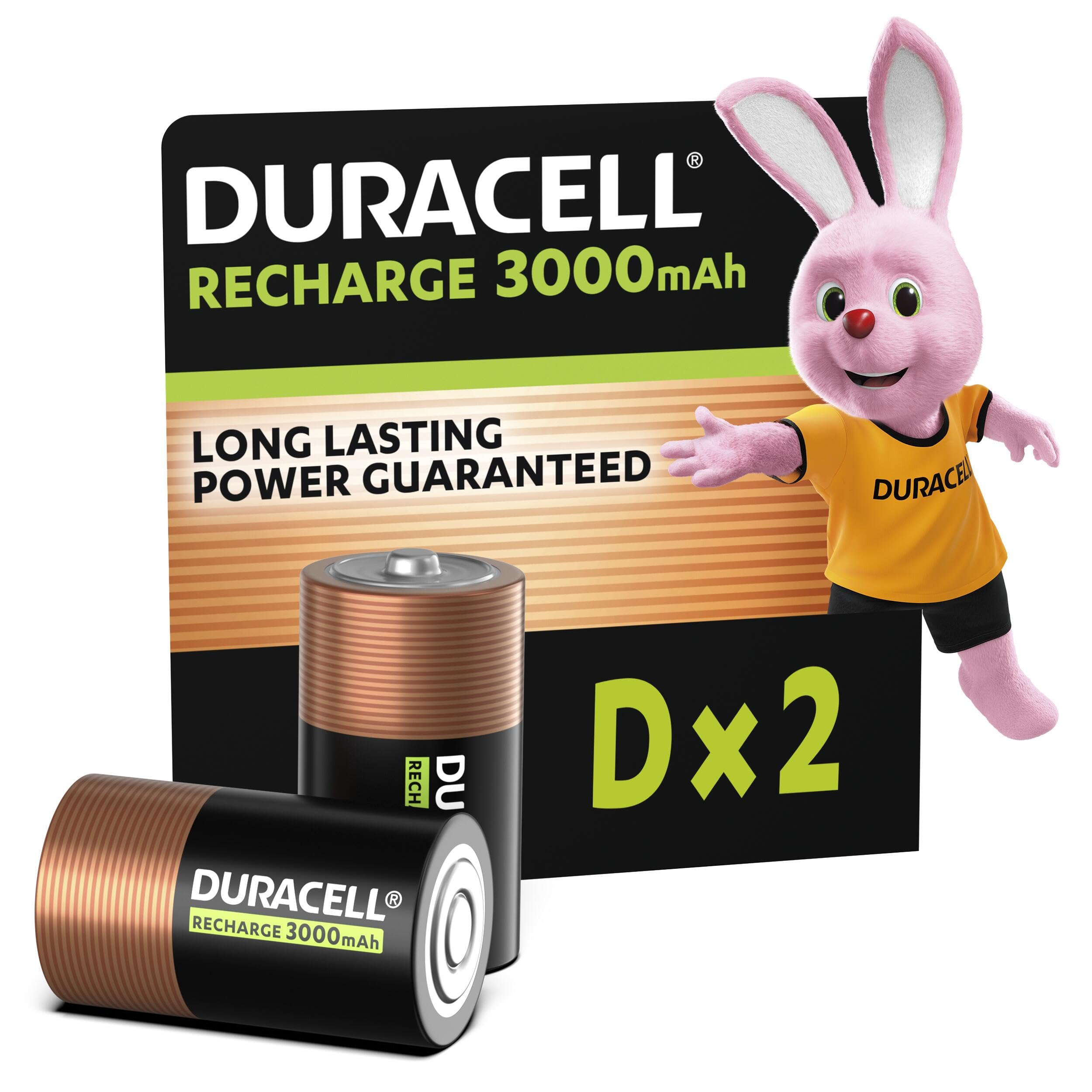 Duracell D Rechargeable Batteries (Pack of 2), 3000 mAh NiMH, Long Lasting Power
