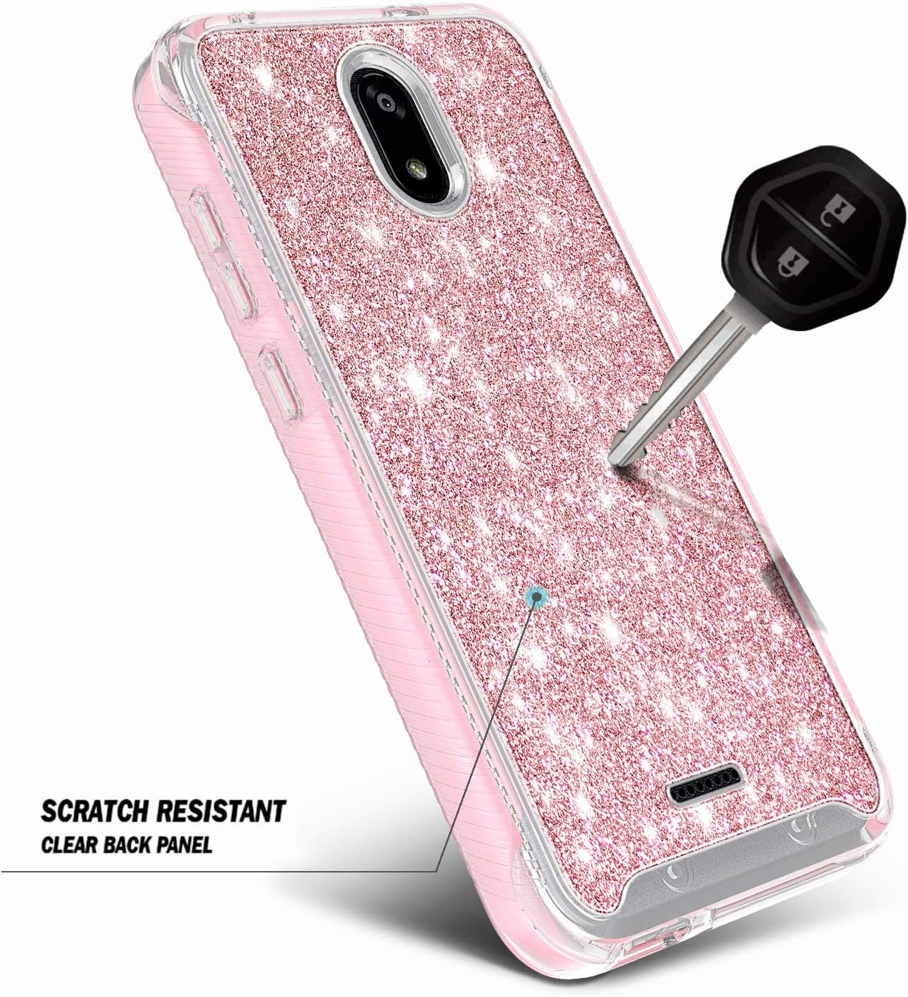 E-Began Case for BLU Wiko Ride (W-U300), Vision 2 (U304AC)/AT&T Radiant Core (U304A)/Cricket Icon with [Built-in Screen Protector], Full-Body Shockproof Protective Bumper Case Cover -Glitter Rose Gold