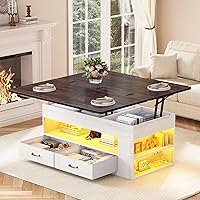 Vista 7 de Itaar Mesa de Centro con Tapa Elevable, Mesas de Centro 4 en 1 con Almacenamiento y Compartimento Oculto, Mesa de Centro Estilo Granja con 2 Cajones