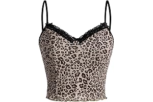 Y2K Leopard Print Lace Trim Tank Top