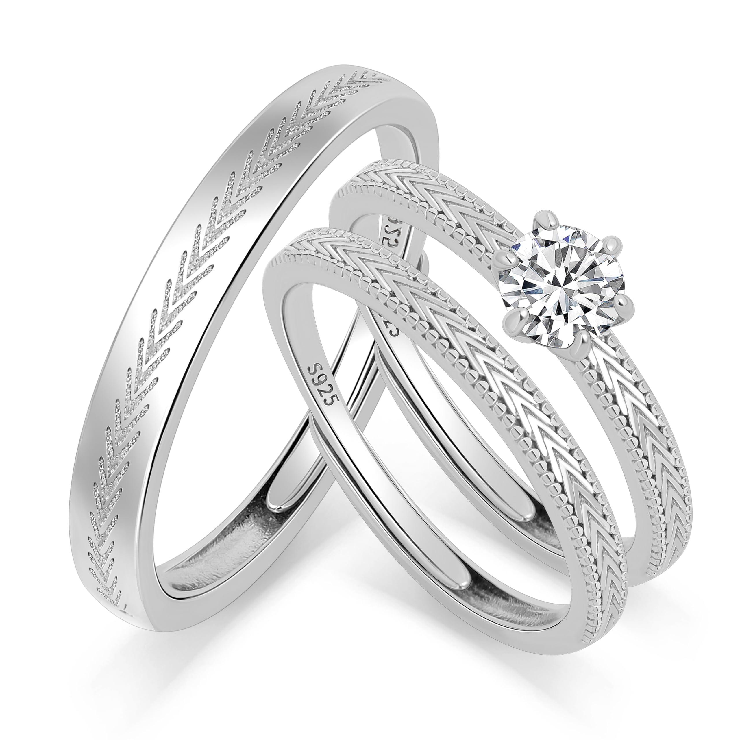 Meissa Alianzas Anillos de Compromiso para Pareja Plata de Ley 925 Ajustables Juego de 2 Regalo Boda Promesa Aniversario, Mujer 2mm con Circonita 0,28ct + Hombre 3mm