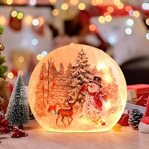 Miniatura 7 de Muñecos de nieve iluminados de Navidad, decoración de interior de cristal agrietado, luz LED, florero de muñecos de nieve, lámpara de cardenal y