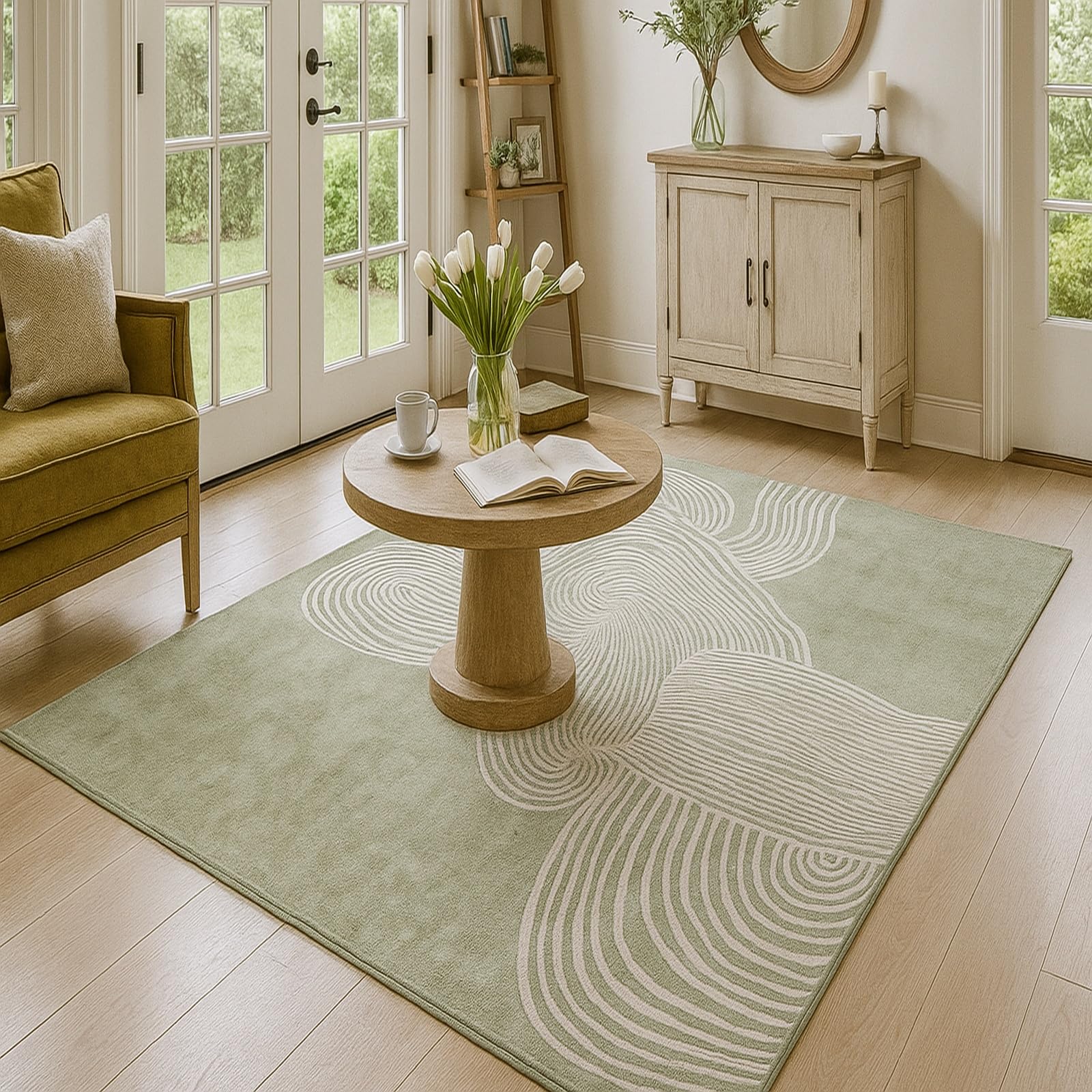 Tappeto,120 x 160 cm, Verde salvia moderno bianco, Tappeti Corridoio Camera da letto Cucina Soggiorno,