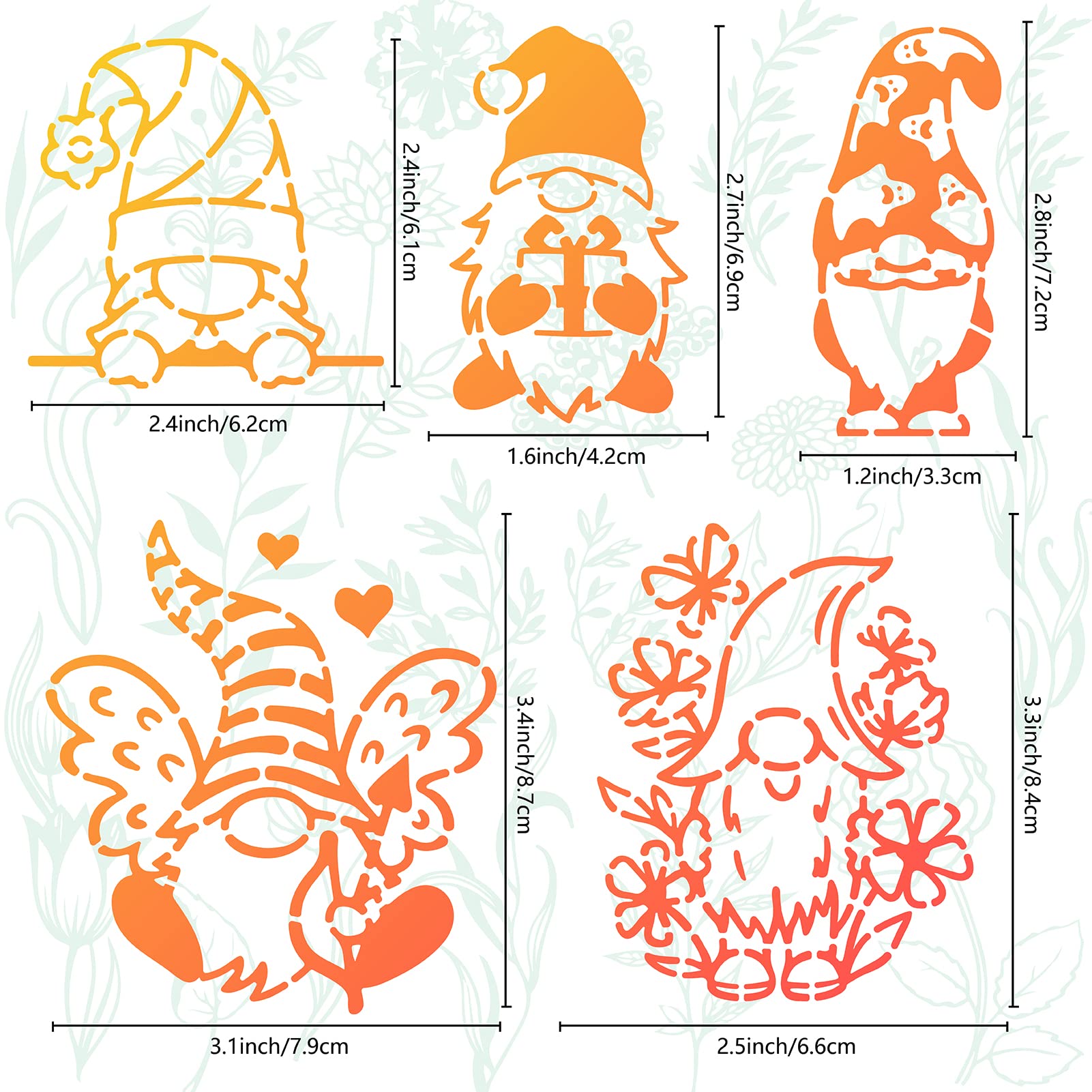 Pochoir Métal Gnome Noël - 16x16cm - Acier Inoxydable Réutilisable - 6 Motifs