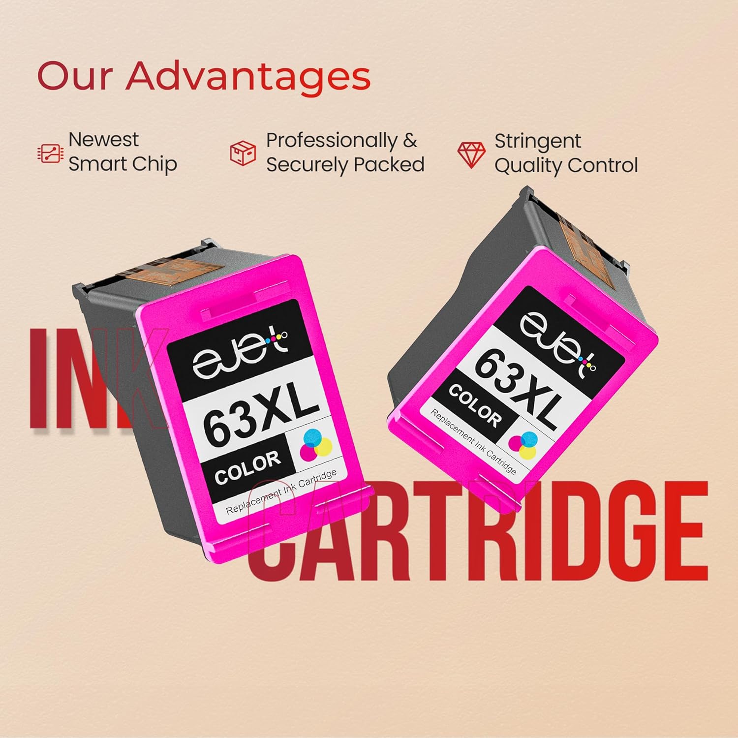 ejet 63XL Color Ink Cartridges Replacement for HP Ink 63 XL for HP 63XL Color Ink Cartridge for OfficeJet 3830 Envy 4520 4512 Officejet 4650 5255 Deskjet 1112 Printer (2 Tri-Color)