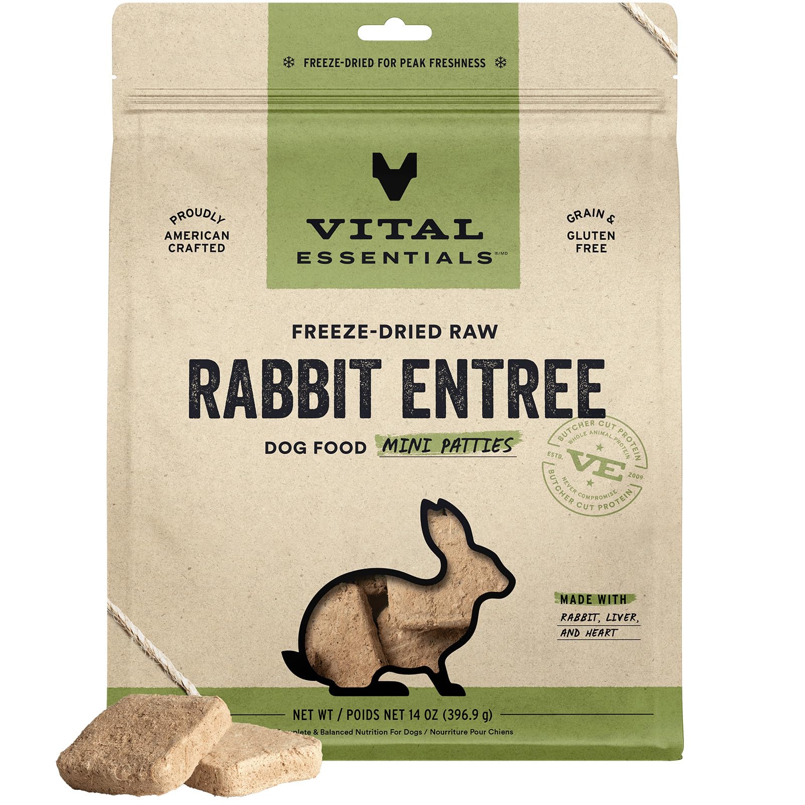 Freeze Dried Dog Food, Raw Rabbit Mini Patties | Complete Meal or Topper | High Protein, Grain Free Dry Dog Food | 14 oz Bag