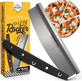 Checkered Chef 14" Rocker Pizza Cutter - Sharp Stainless Steel Blade, Dishwasher Safe, Protective Sheath for Pizza Ovens & Home Use