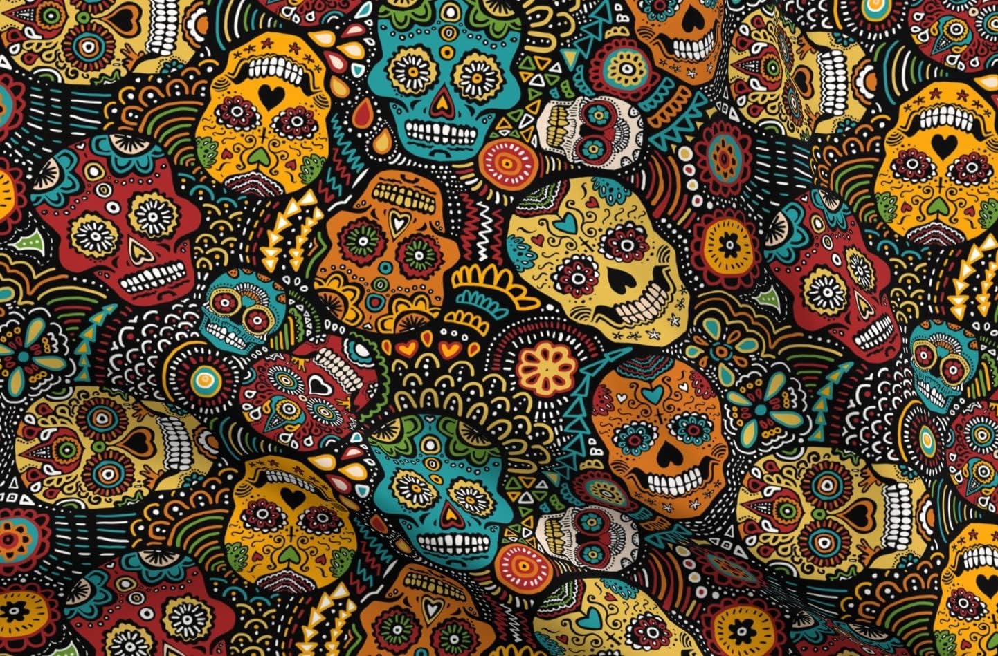 Spoonflower Fabric - Mexican Sugar Skulls Small Calavera Skull Day Dead Mexico Halloween Printed on Petal Signature Cotton Fabric Fat Quarter - Sewing Quilting Apparel Crafts Decor