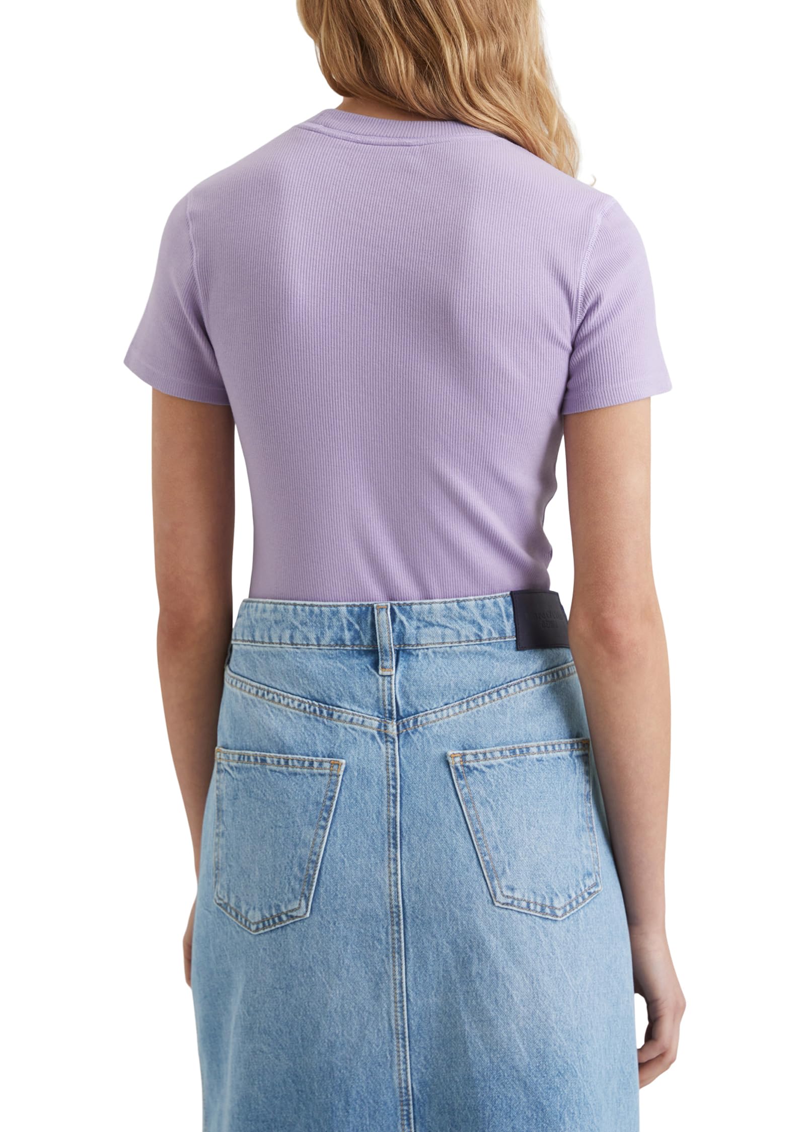 Marc O'Polo Denim Damen T-Shirt mit Rundhalsausschnitt Slim Fit, Lila (Wild Orchid), M – Ansicht 4