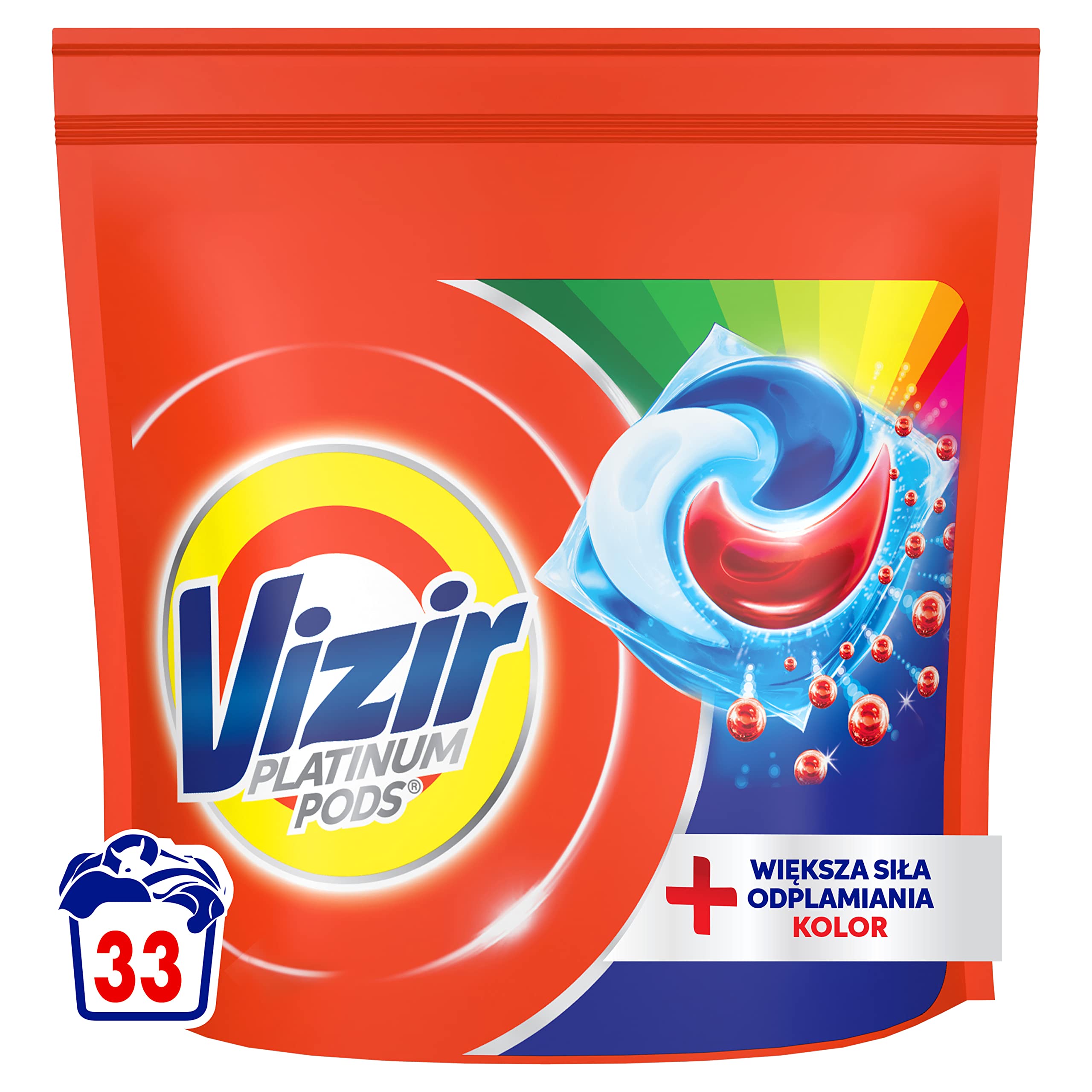 Vizir Platinum PODS Kapsułki do prania 33 prań, dodatkowa moc usuwania plam, Dodatkowa higiena dla kolorowych ubrań, skuteczne nawet w niskich temperaturach x3
