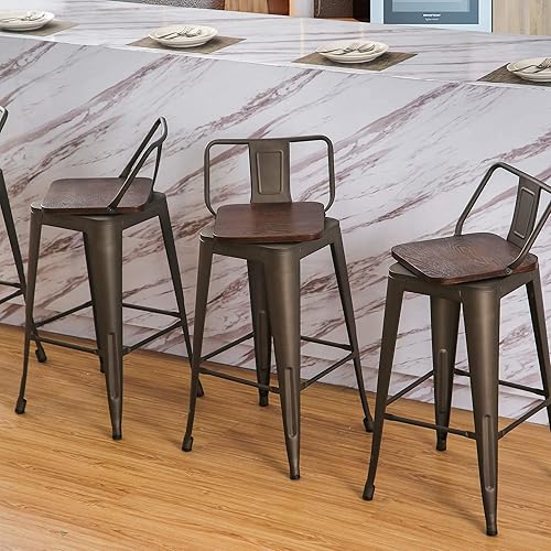 Miniatura 66 de Changjie Furniture Juego de 4 taburetes de bar giratorios de 26 pulgadas con respaldo, taburetes de bar industriales para isla de cocina (giratorios