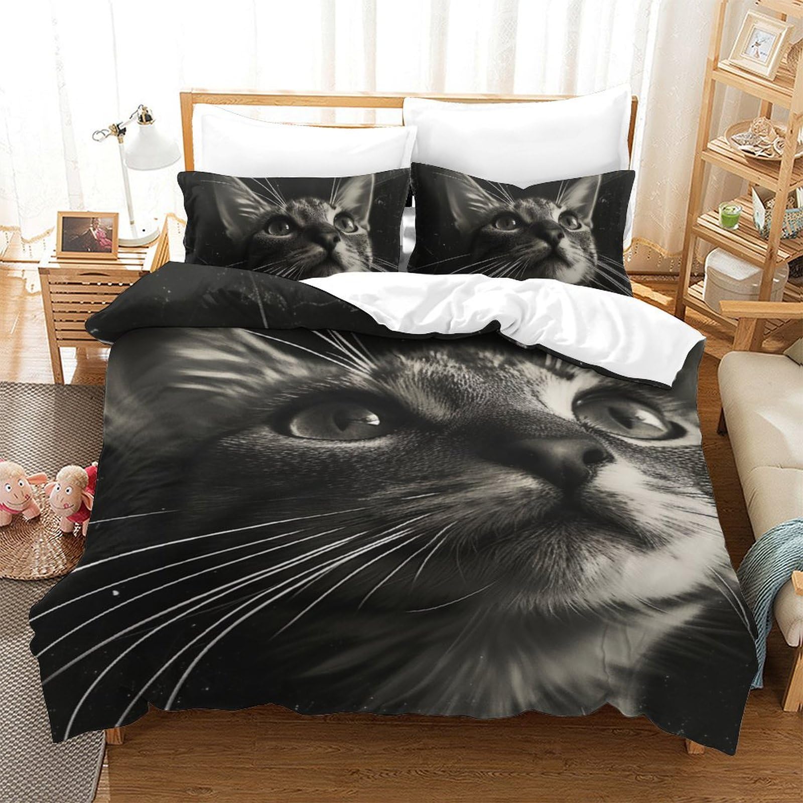 Housse de couette chat 3D microfibre respirante et facile à laver