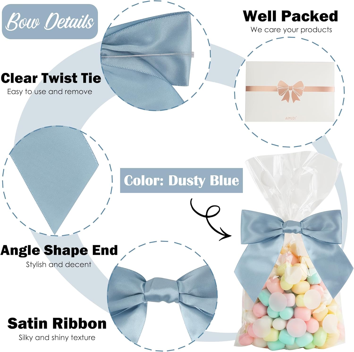 AIMUDI Dusty Blue Bows for Wedding 4.5" Pre-Tied Blue Bows with Twist Ties French Blue Ribbon Bows for Baby Shower Premade Bows for Gift Wrapping Christmas Tree Bridal Shower Party Favor - 36 PCs - Image 3