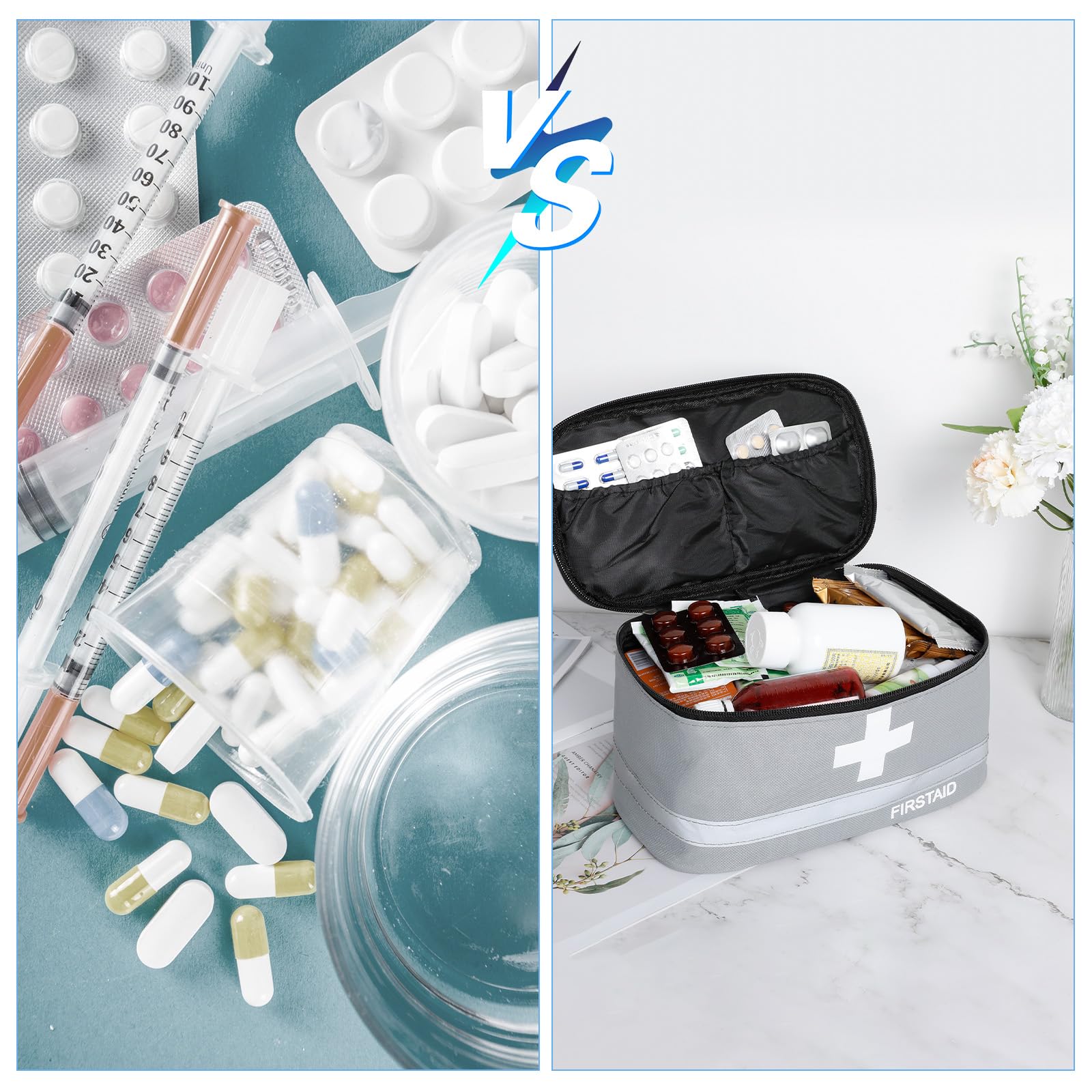 Cozary 2 Pezzi Kit Pronto Soccorso Vuota, Grande & Piccolo Cassetta Pronto Soccorso, Impermeabile Porta Medicine da Viaggio, per Outdoor Viaggio Ufficio Casa