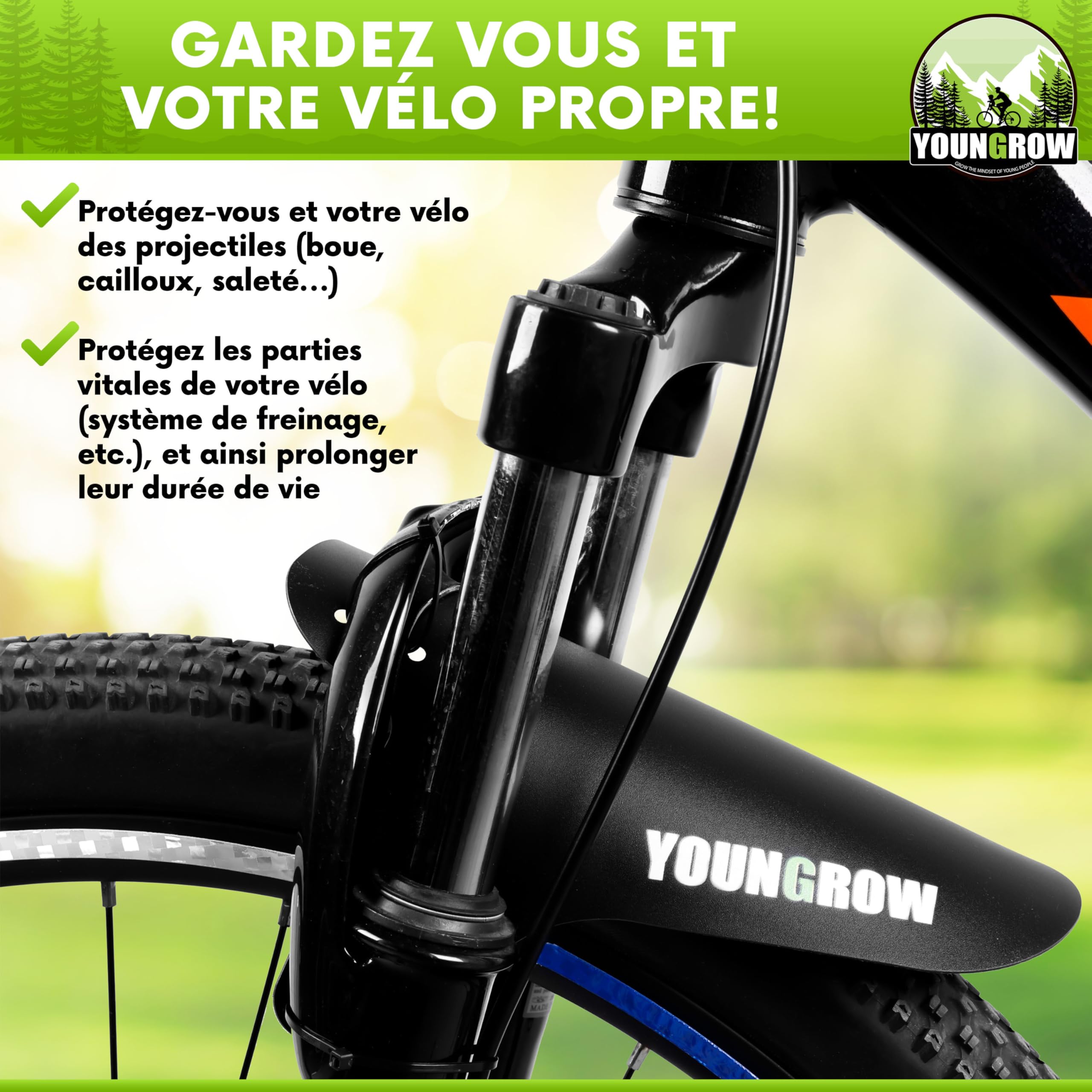 YOUNGROW | Siege Velo Enfant Avant | La Selle Velo Enfant est Compatible avec Les VTT, pour Les Enfants de 2 à 6 Ans pour Un Poids Maximal de 24kg - Siege Enfant Velo Confortable
