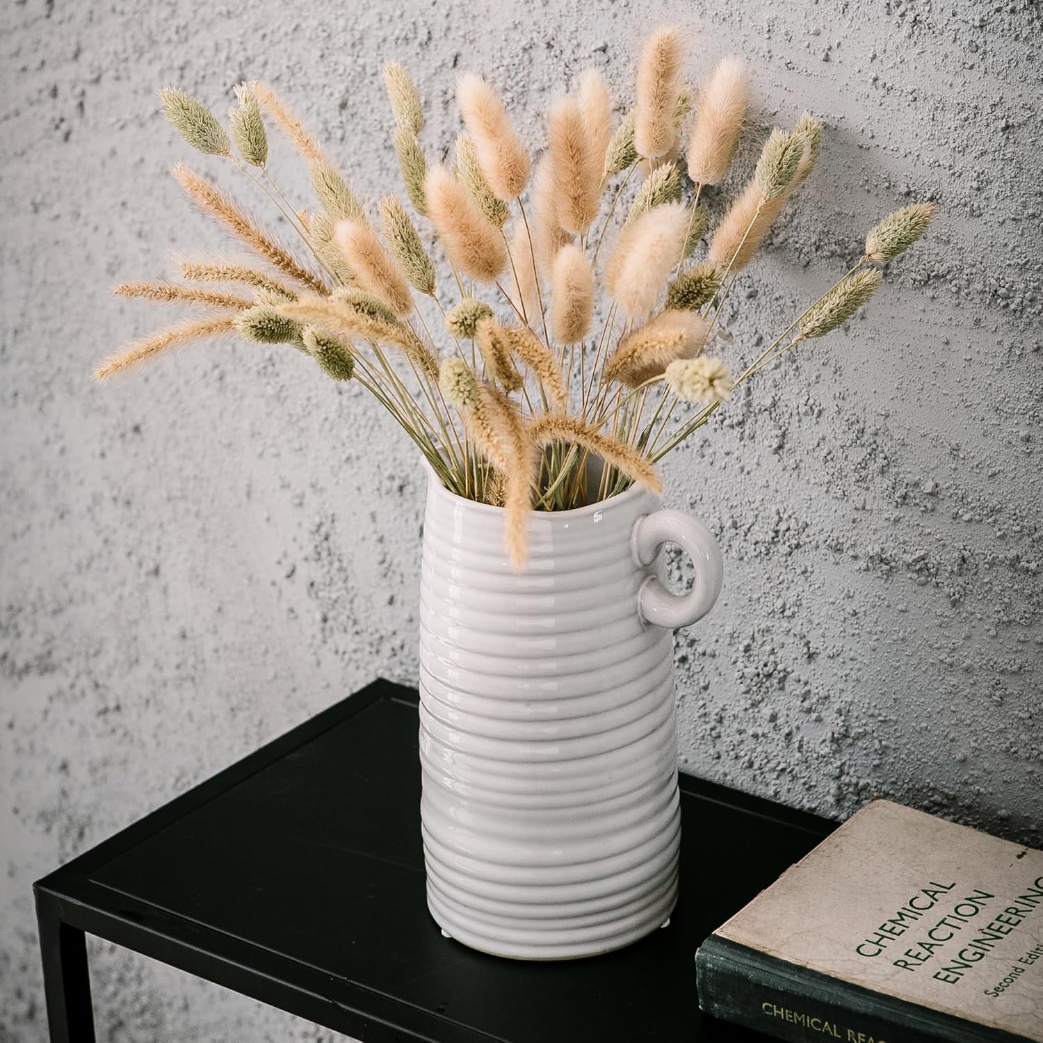 White Ceramic Vase with Small Handle, Modern Farmhouse Pitcher, Milk Jug for Home Decor, Rustic Textured Pottery, Glazed Decorative Centerpiece - Image 2