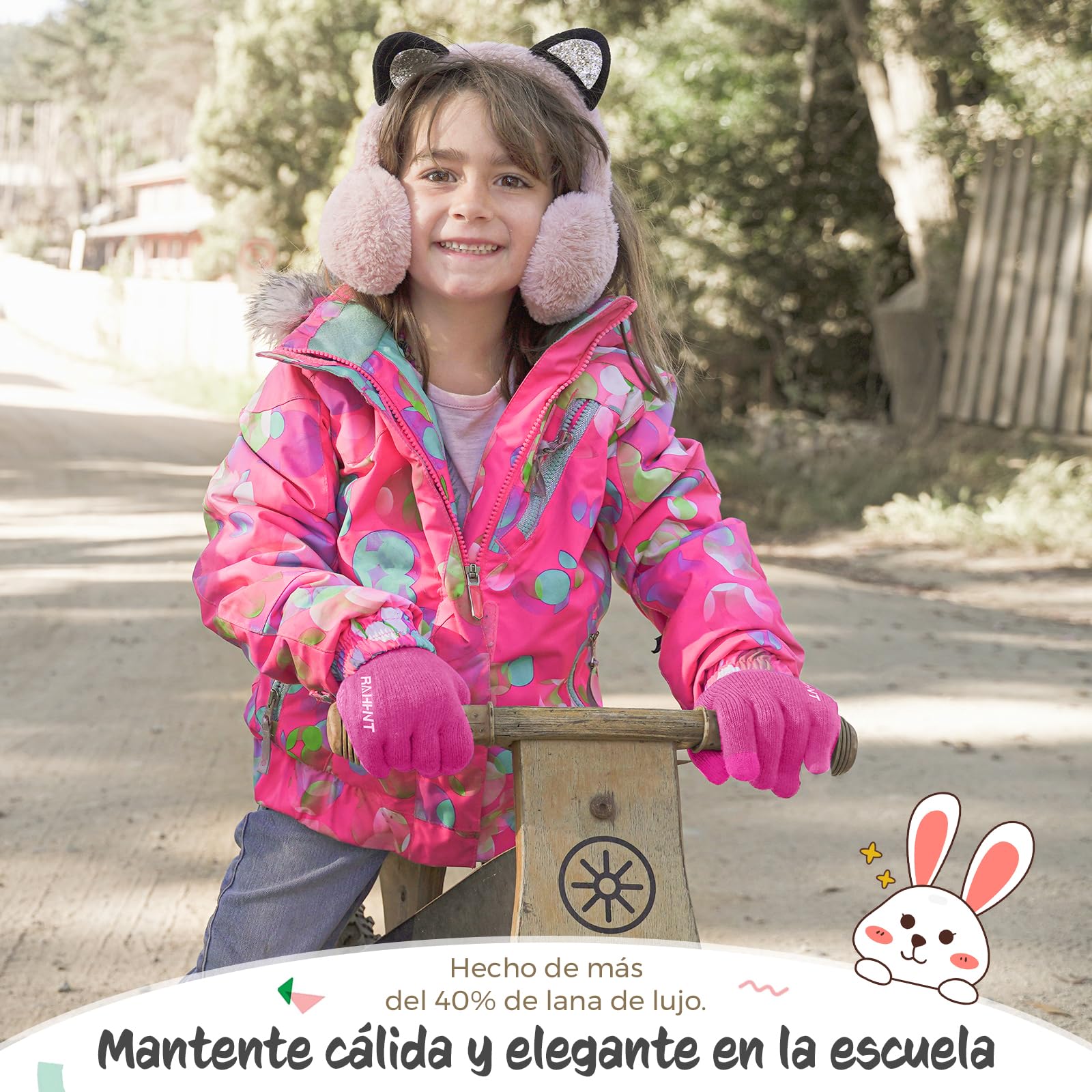 Rahhint Guantes Lana Invierno Termicos para Niños y Niñas 4-15 Años con Punto Pequeños Forro Polar Aislado