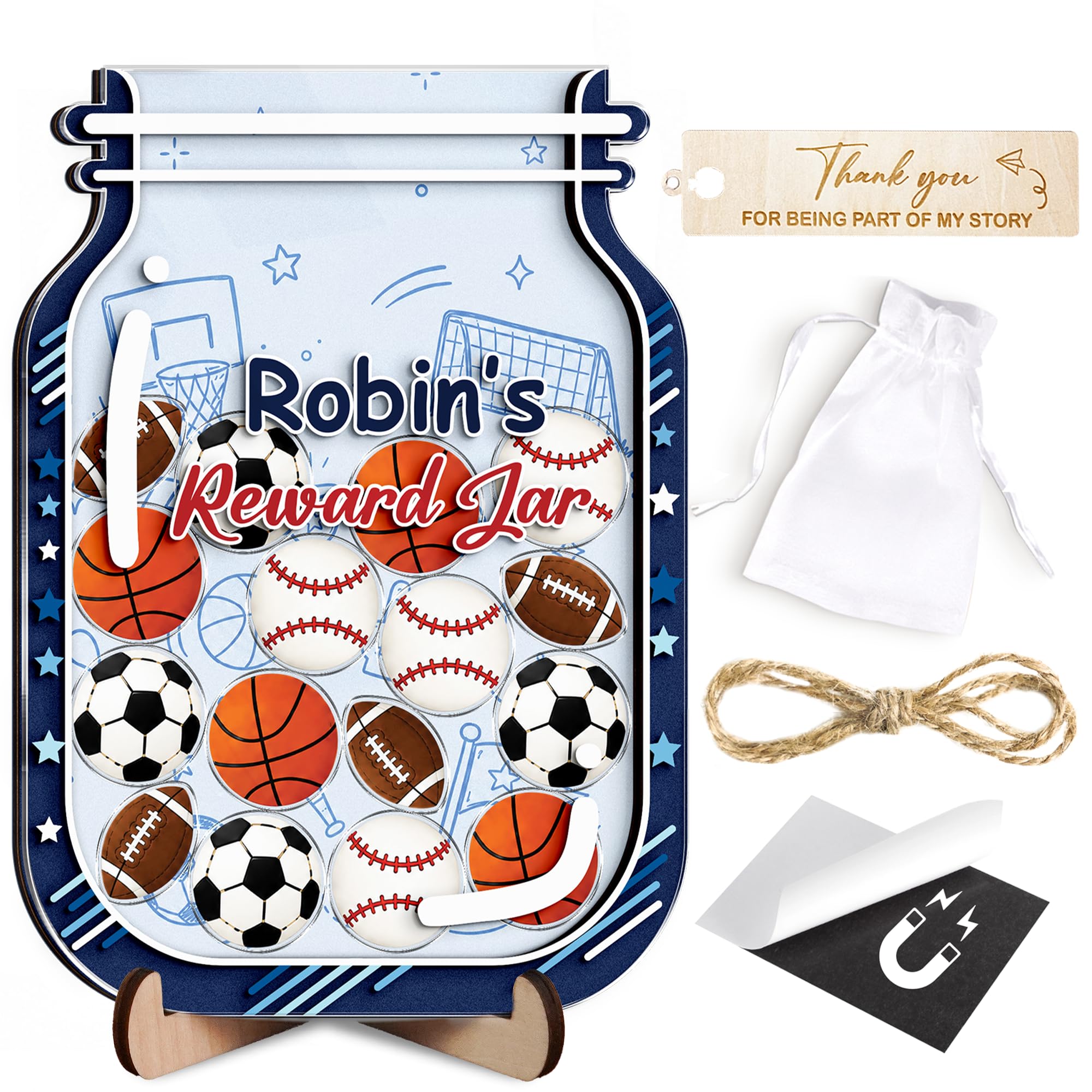 Personalized Sports Magnetic Reward Jar for Kids, Potty Training Toddlers