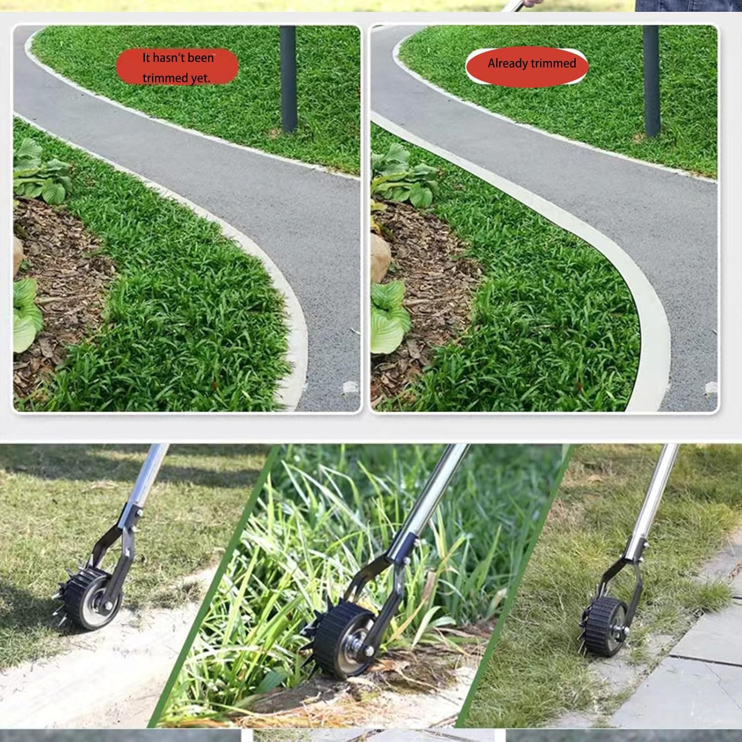 Manual Lawn Edger,Sidewalk Edger for Yard Landscaping Strong 4 Sections Stainless Steel Handle with Cushion Grip, 67 Inches，53Inches，39Inches Three Ways to use