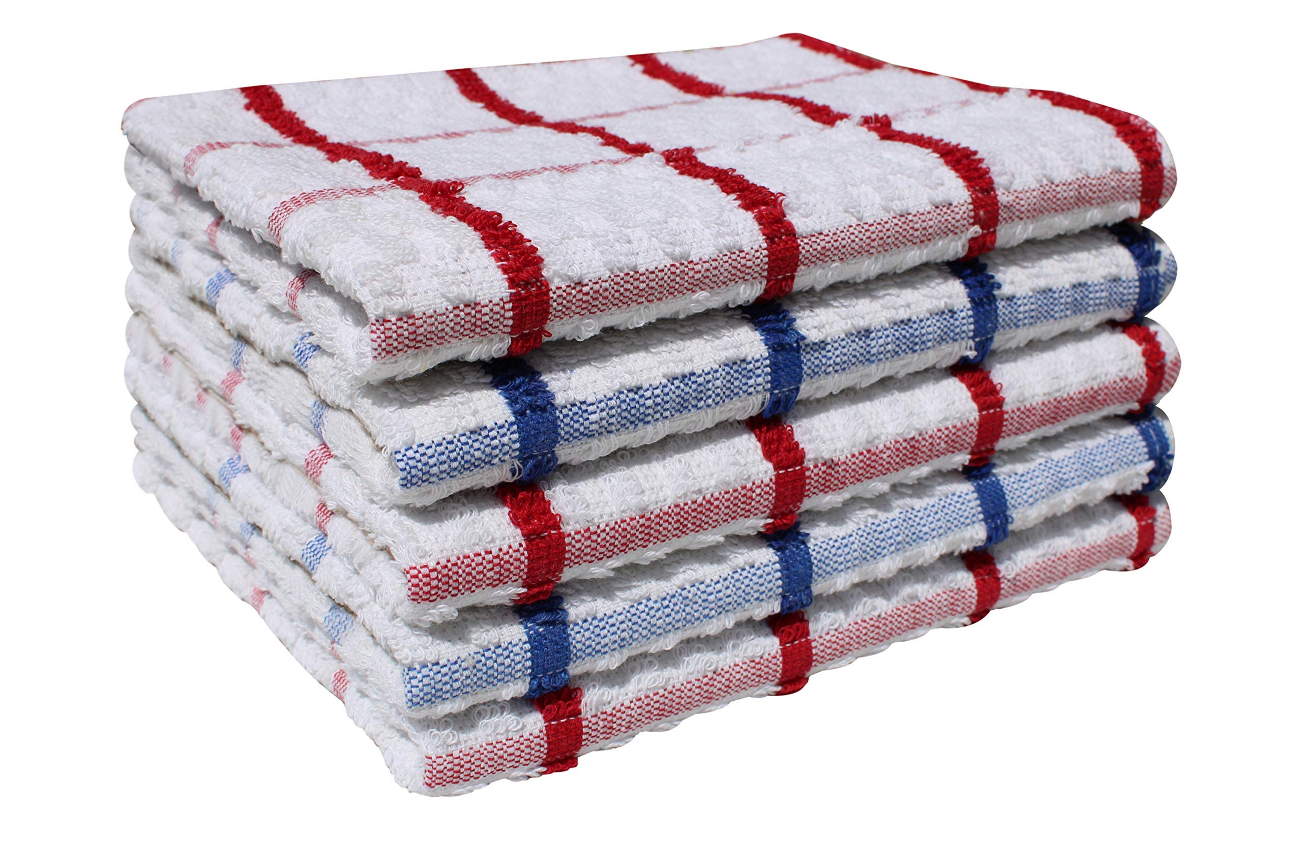 Qcs Blue,Red Pack Of 6, 100% Combed Ring Spun Cotton Kitchen Terry Towels - Jumbo Size (50 X 70 Cm) - Super Absorbent Thick Construction (300 Gsm) – Quick Dry - Professional Grade - Lint Free – Fade Resistant