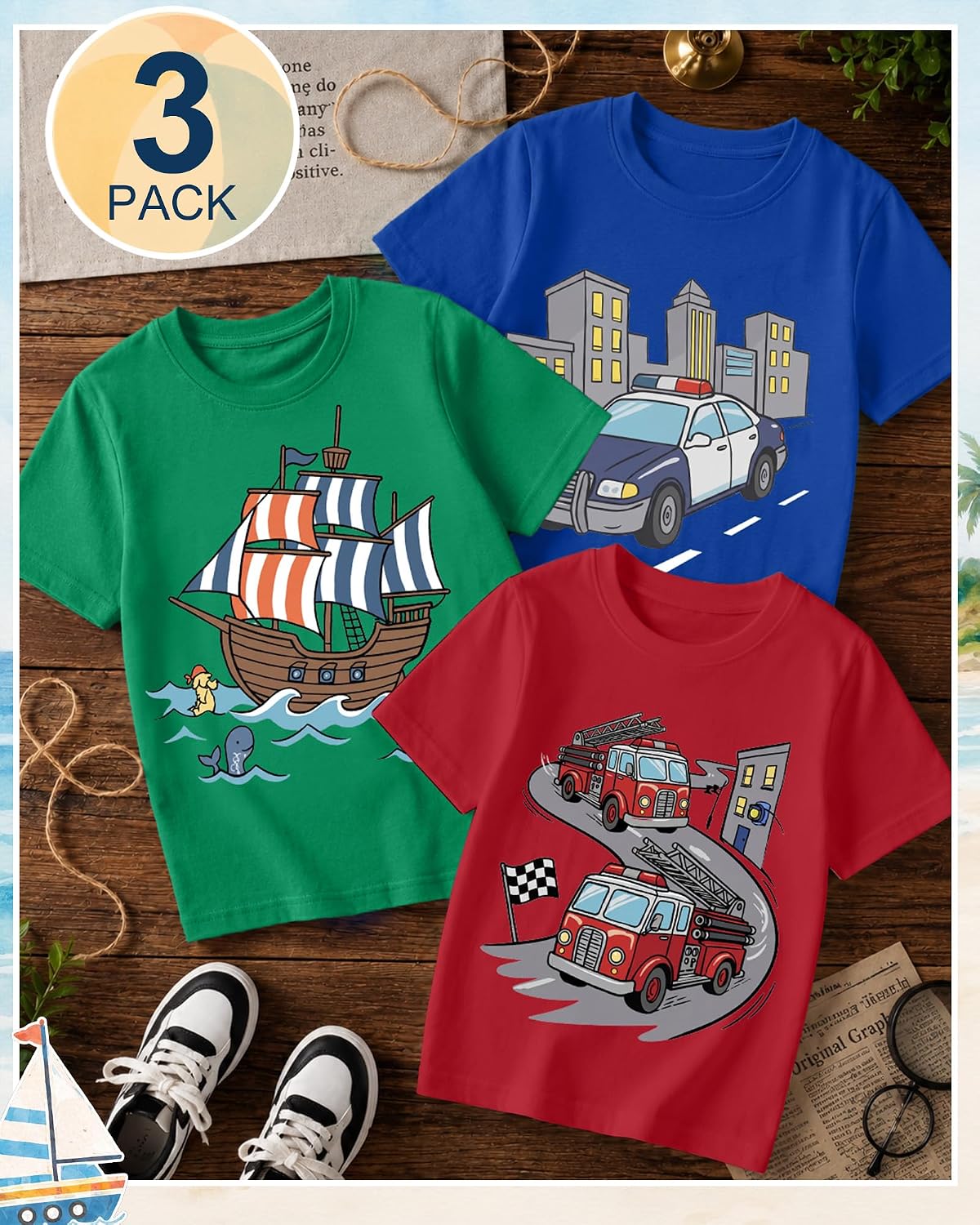 Xaatren 3 Pack Toddler Boys Graphic T Shirts image 3