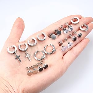 5 Paires 316L Acier inoxydable CZ Lot Boucles D'oreilles Femme Homme