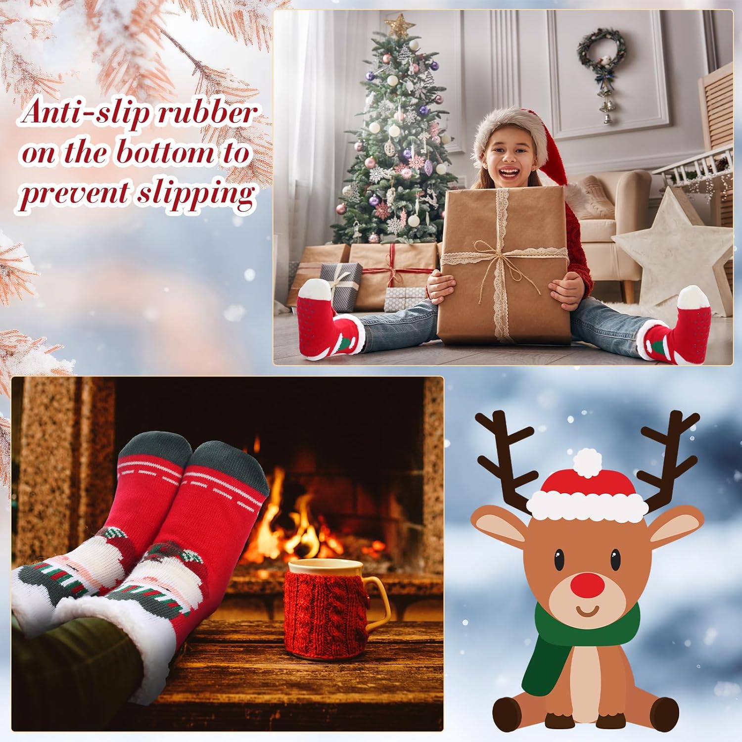 Suhine 9 Pairs Christmas Fuzzy Slipper Socks Winter Warm Fuzzy Women Christmas Pattern Socks Gifts，Soft Non Skid - Image 5