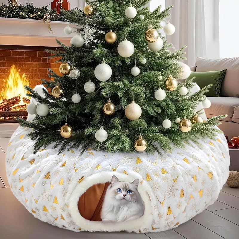 Túnel para Gatos com Cama Plush e Saia para Árvore de Natal CORALMEE S-SWMSD-BSTJ-1