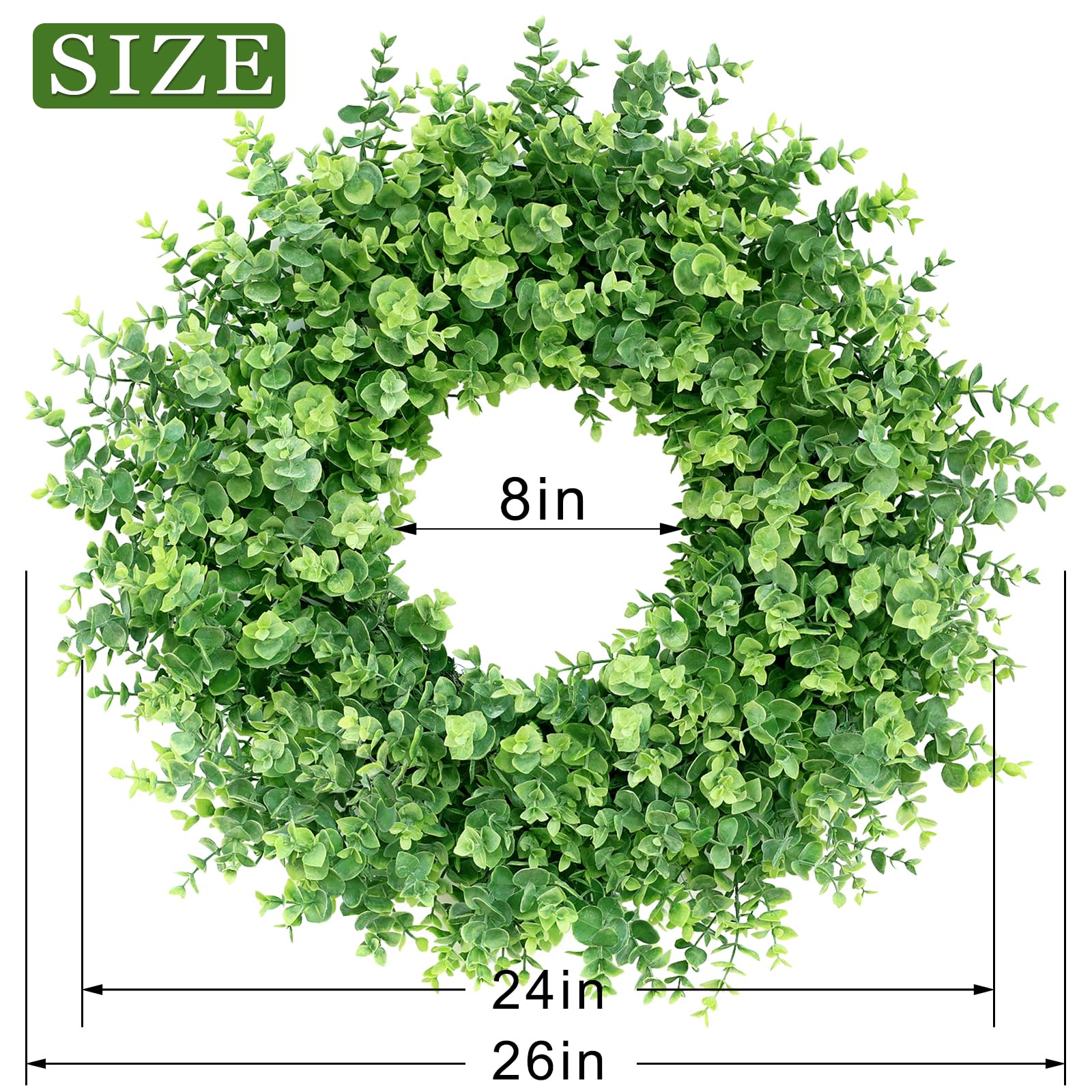 Eukalyptus-Kranz für Haustür, Veranda, Fenster, großer künstlicher Grünkranz für Zuhause, Bauernhaus-Dekoration, Frühling, Sommer, Herbst, alle Jahreszeiten (grün)