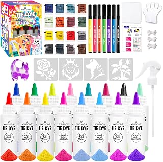 16-Color Tie Dye Kit for Kids & Adults – Includes Fabric Markers, Pre-Filled Dye Bottles, Refills, Stencils, Mini Doll & Nozzle – Non Toxic Permanent Fabric Dye Art Set, Easy DIY Art - Create Fun