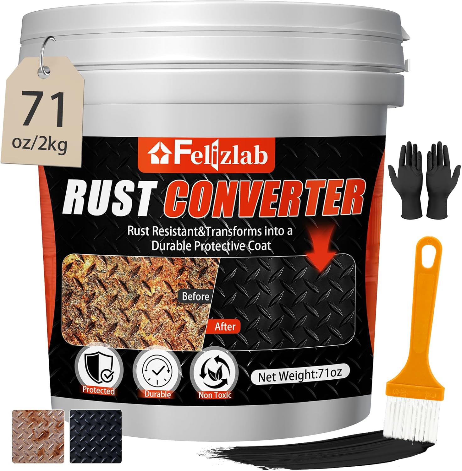 2-in-1 Rust Converter & Metal Primer, 71oz Black Rust Paint Inhibitor for Metal, Heat Resistance Car Rust Reformer, Long-Lasting Rust Encapsulator, Anti Rust Conversion Coating