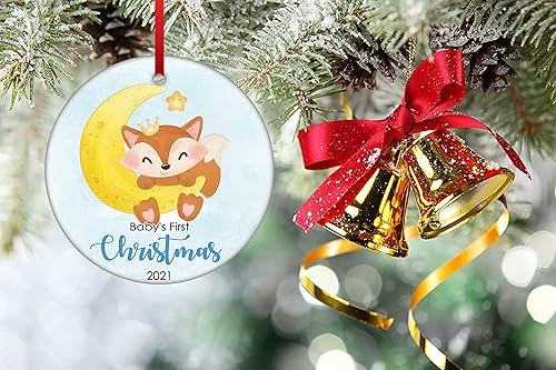 Miniatura 6 de Adornos de Navidad 2021 impresos a dos lados, zorros con luna, adorno de cerámica para la primera Navidad del bebé, adorno de árbol de Navidad,