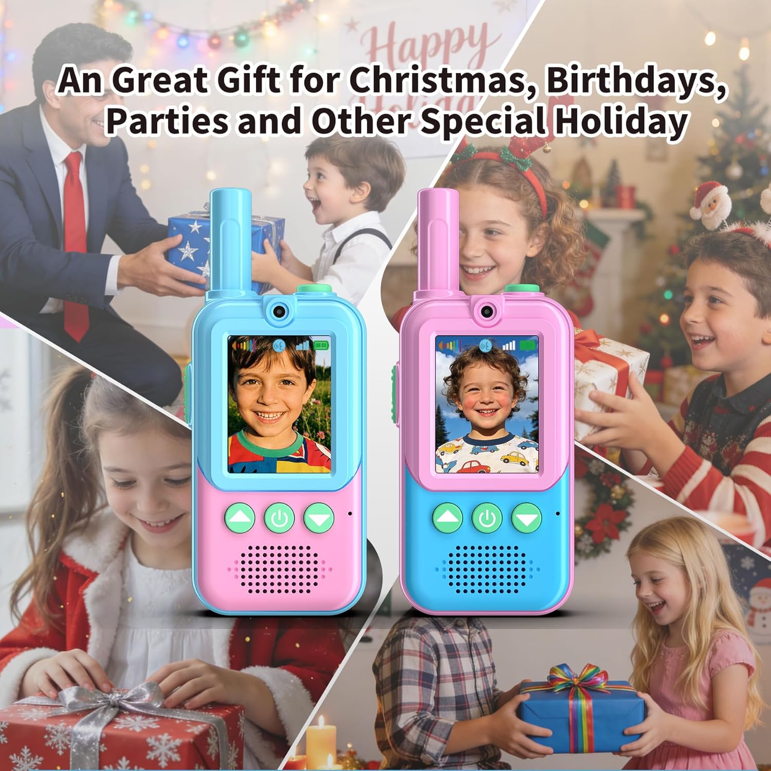 Video Walkie Talkies for Kids 2 Pack,Outdoor Toys for 3-12 Year Old Girls Boys Up to 500ft Range,Rechargeable Kids Walkie Talkies with HD Camera&4 Voice Changer for Camping Hiking Adventure(Blue Pink)