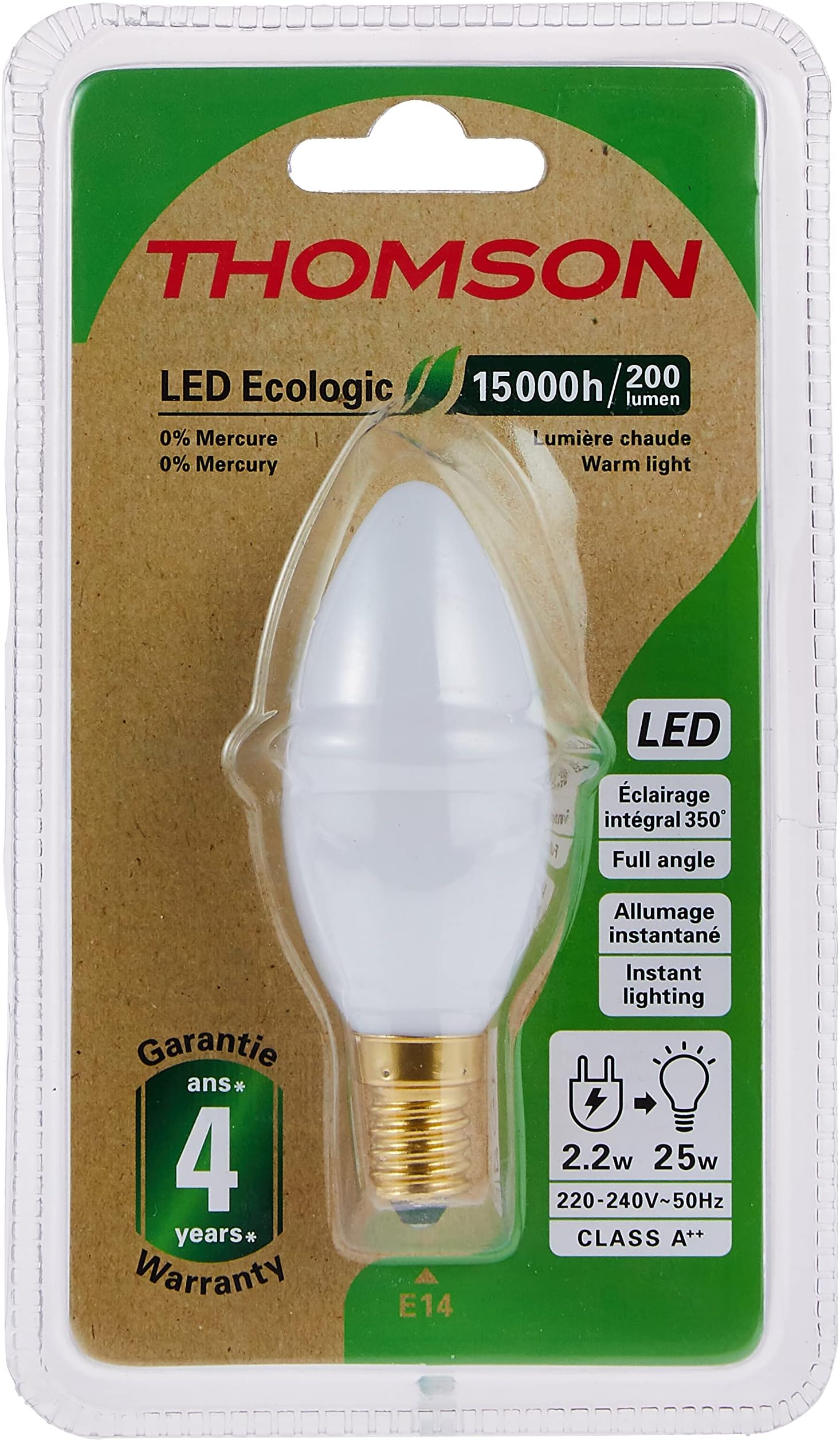 e14 indoor home lighting candle [2w], ac220v, energy saving led bulb, long lasting 15,000 hours life [full angle] warm 2700k - lumen: 200lm - frosted glass shell - white color